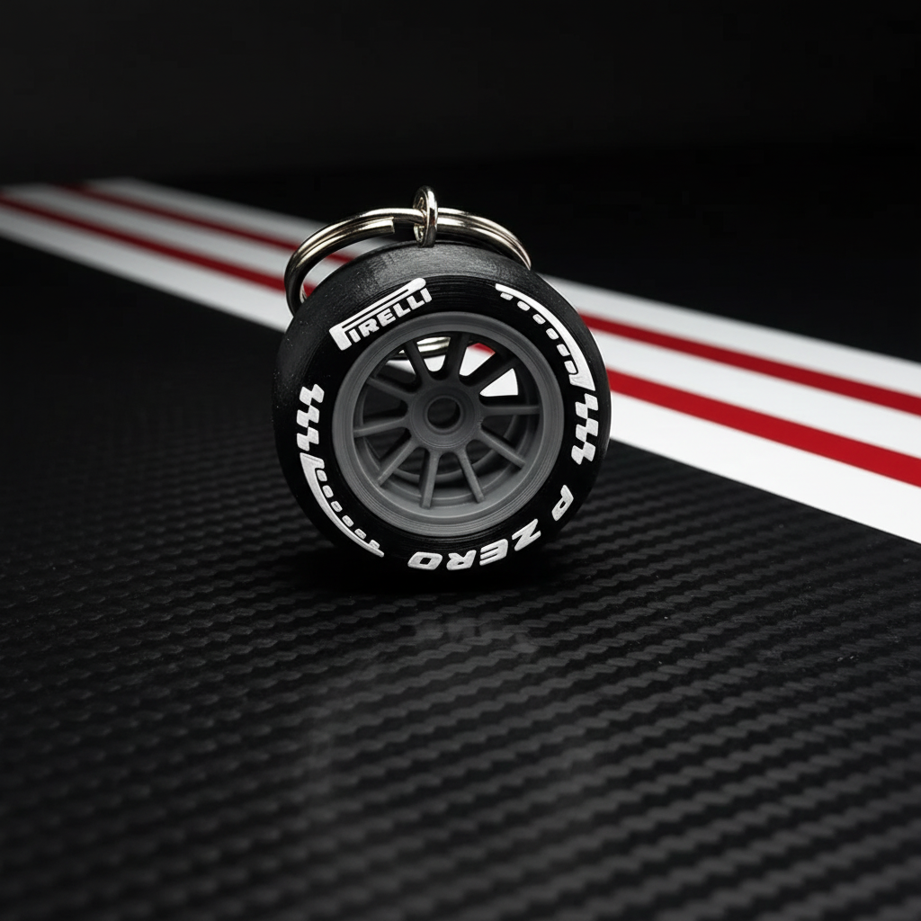 F1 Tire Keychain - White/Hard