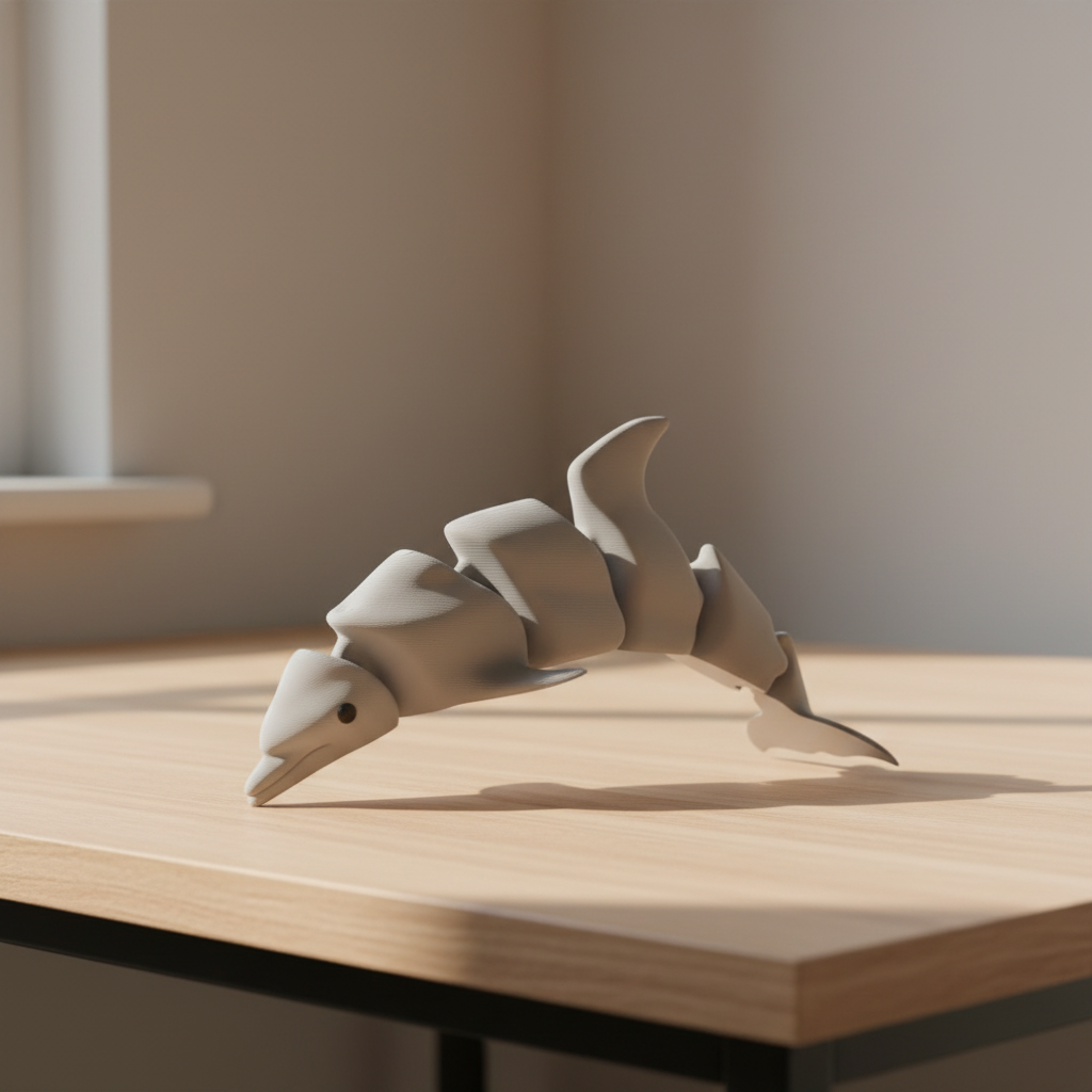 Gray articulated dolphin on wooden desk