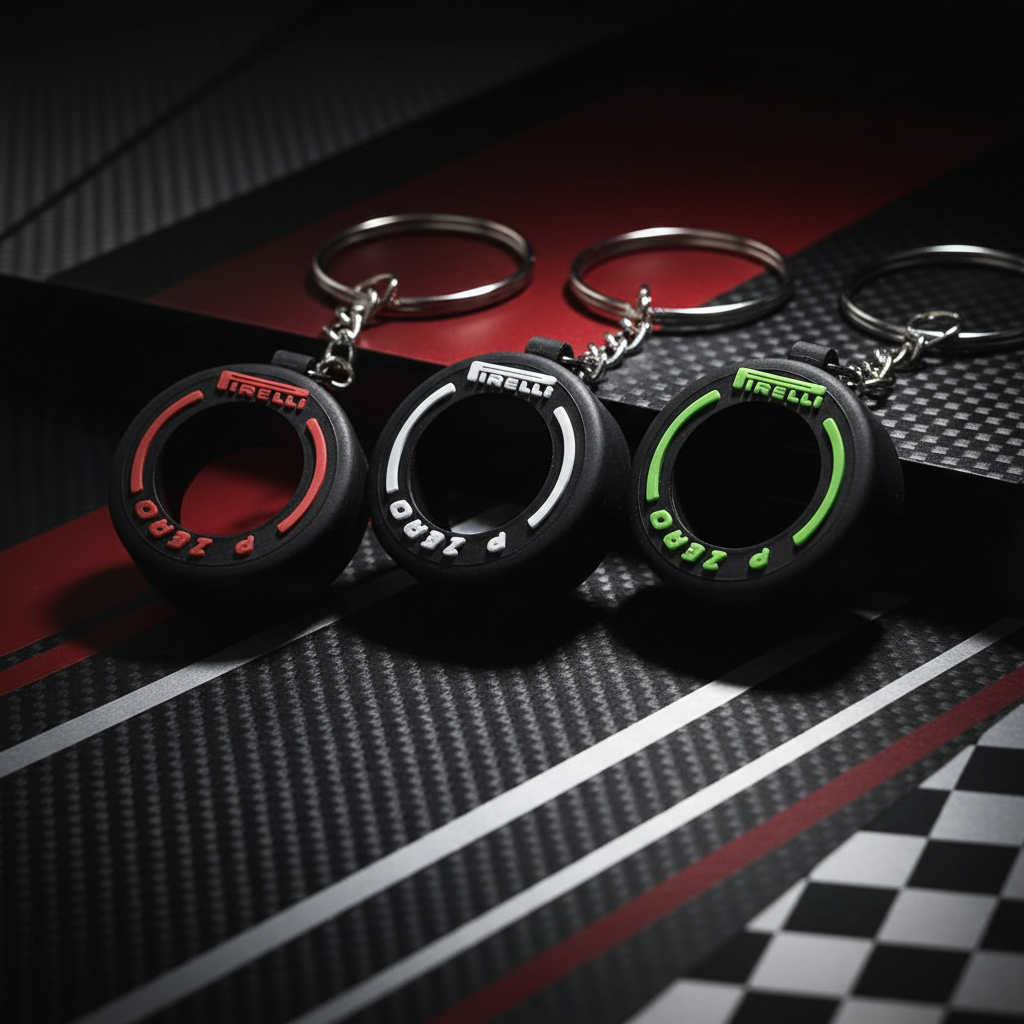F1 Tire Keychains angled view