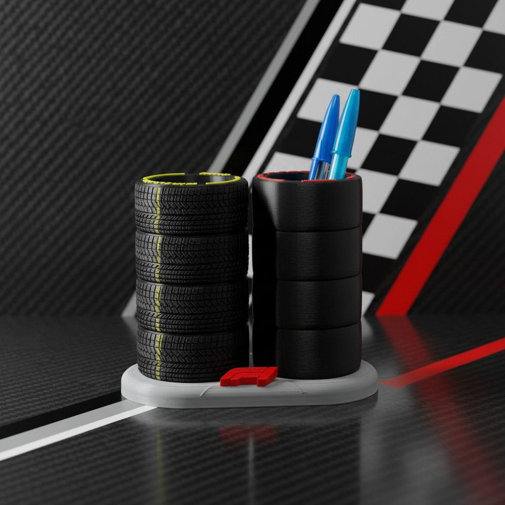 Racing Tire Pen Holder - Grey Base