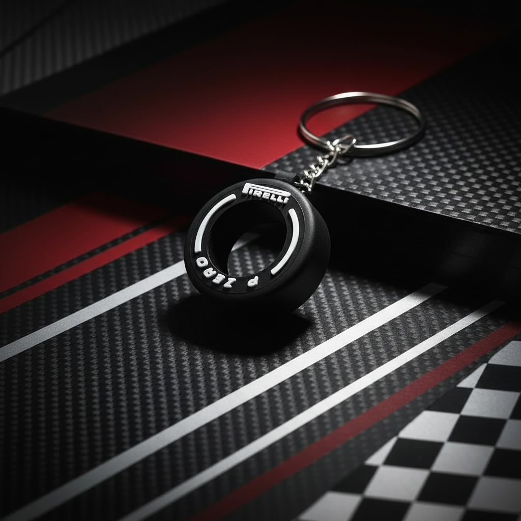 White F1 Tire Keychain